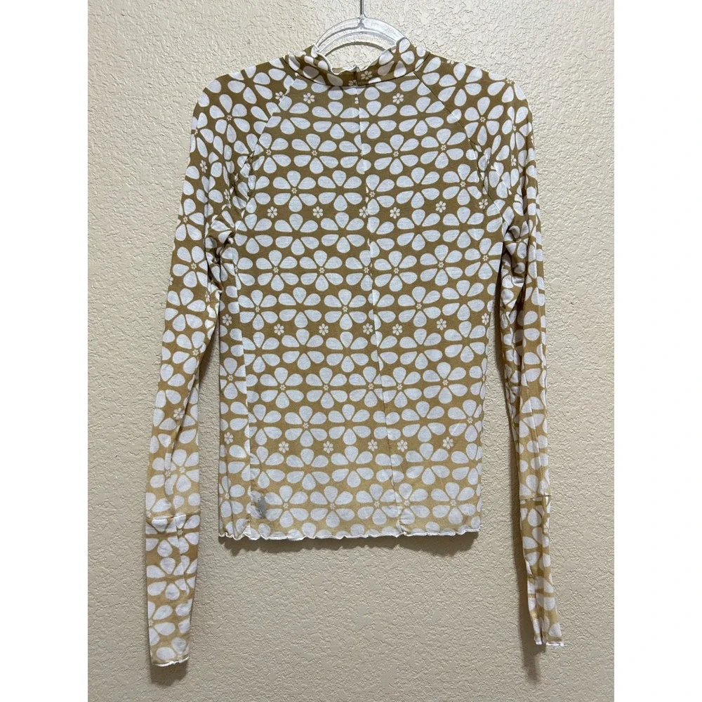 Free People FP Movement Daisy Floral Long Sleeve Top M Mock Neck Soft Base Layer